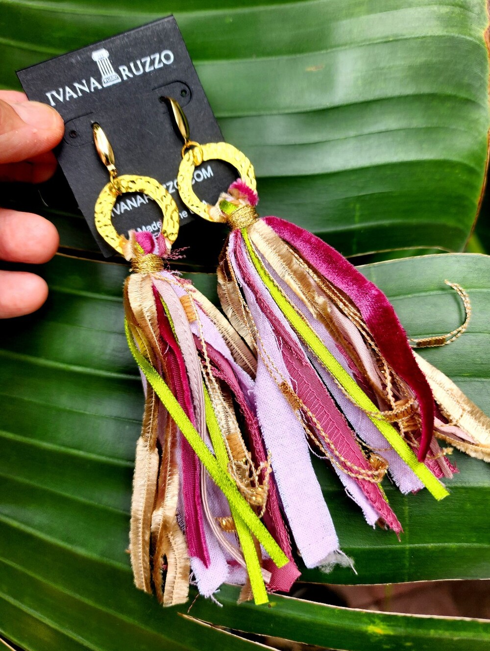 Designer Earrings 14K Gold plate Hooks Tassel Rio Gold Purple Boho Gypsy Fringe